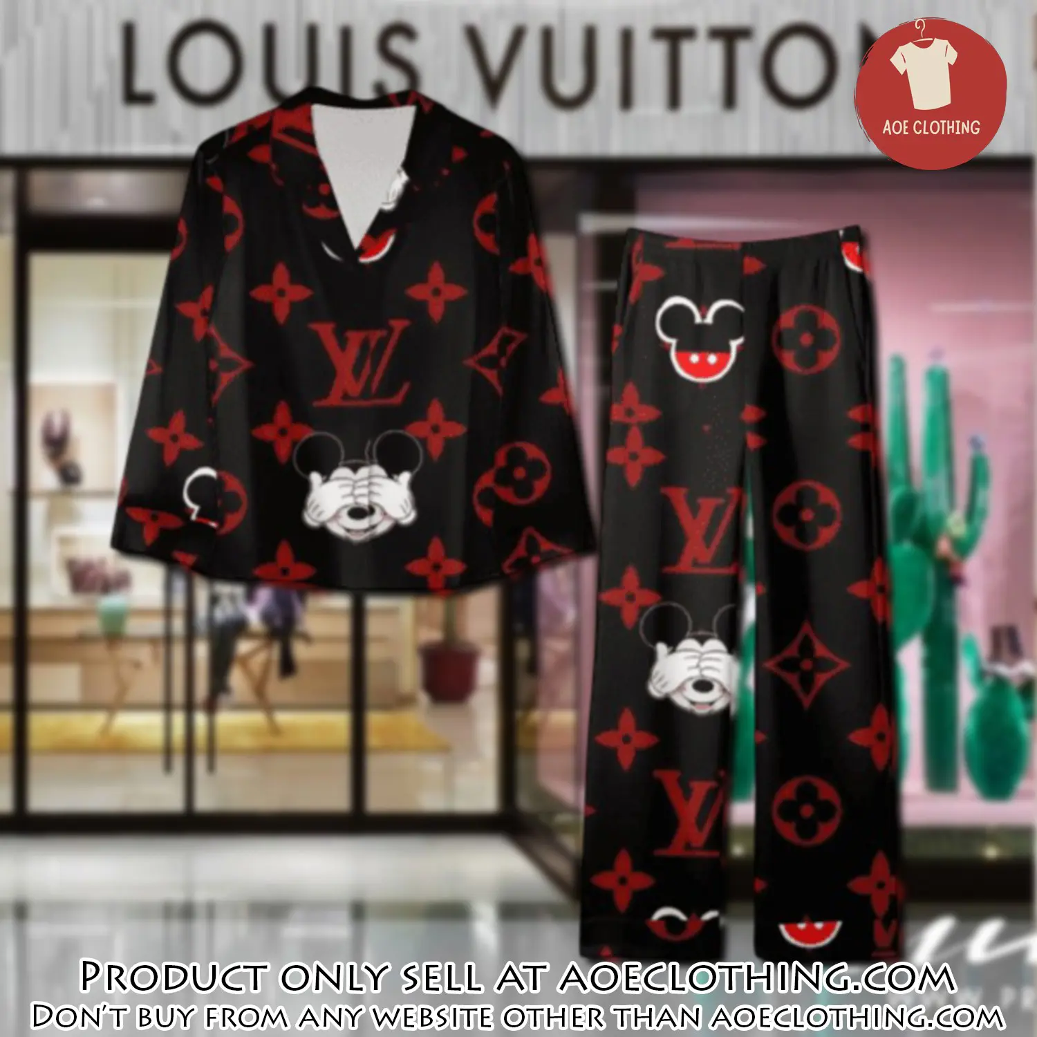 Trending luxury lv satin pajama set pjs1112 aoe2554829